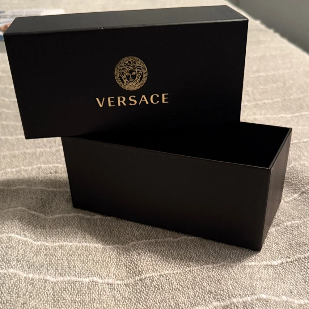Versace Black Sunglasses box with new Versace, cleaning cloth and instructions